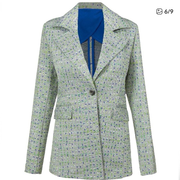 CAbi Green Tweed Blazer with Blue Lining - Picture 1 of 6